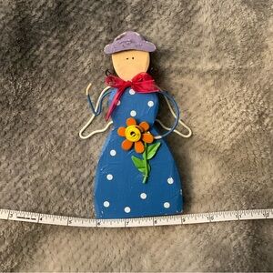 Handcrafted Blue Polka Dot Angel with Flower